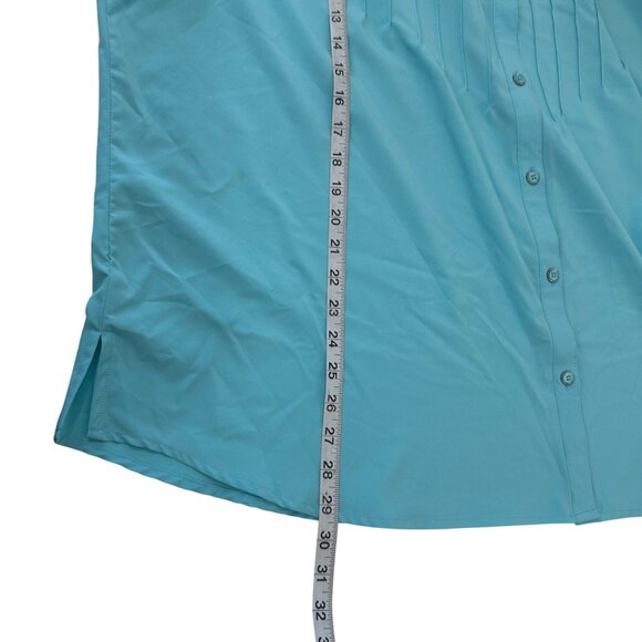 Southern Lady Women 3X Turquoise Button-Up Tunic Blouse Pintuck Front Side Slits - Picture 6 of 14